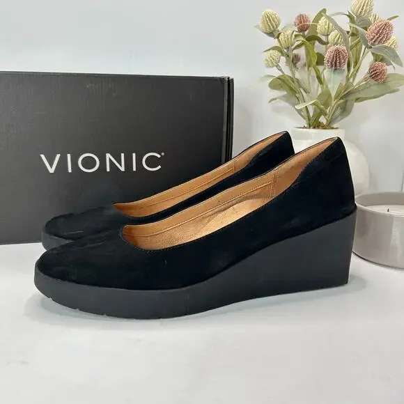 Vionic Sereno Wedge Slip On Black Nubuck Pumps I8693L1001 Women's 11 Wide - Picture 4 of 14